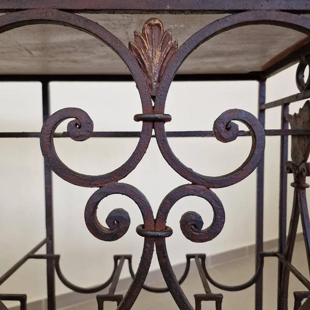 Beige Vintage Wrought Iron Console Table with Wine Racks For Sale - Image 8 of 11