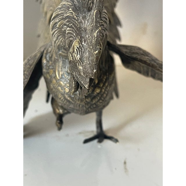 Metal Gorgeous Antique Pair of Brass Fighting Roosters Sculptures For Sale - Image 7 of 10