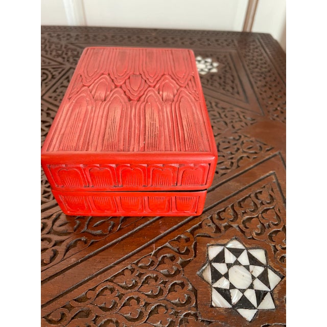 Red Mid 19th Century Chinese Rectangular Cloud Pattern Red Cinnabar Box With Black Interior For Sale - Image 8 of 9