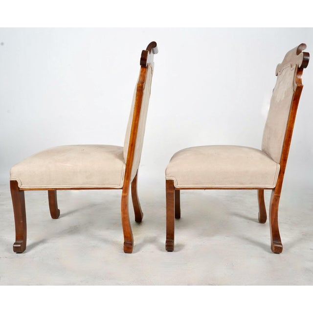 Pair Unusual Inlaid Edwardian/Neoclassical Style Slipper Chairs For Sale - Image 4 of 10