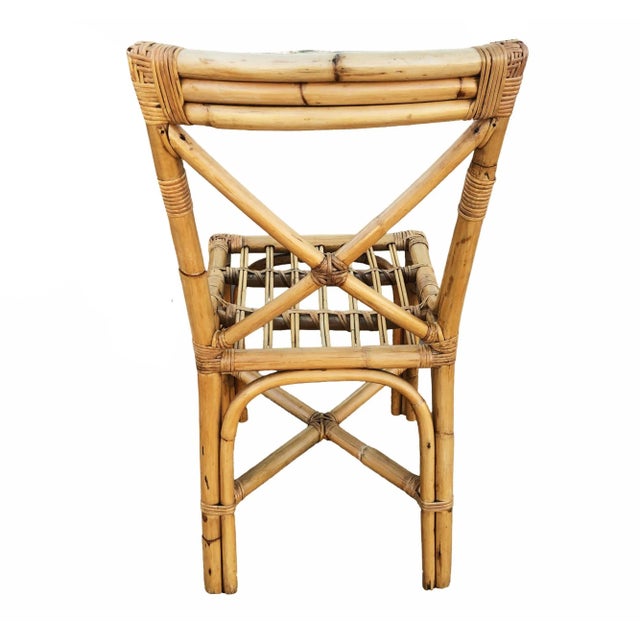 1940s Restored Mid-Century Loop Arm Rattan Dining Chairs With "X" Back- Set of 4 For Sale - Image 9 of 9