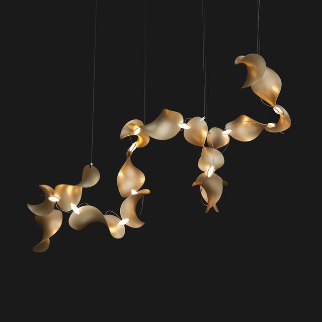 Not Yet Made - Made To Order Dune 16 Spiral Chandelier with Shades in Gold Metallic Tone by Daniel Becker for Moss Objects For Sale - Image 5 of 8