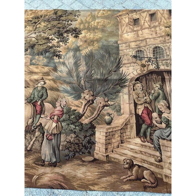 Antique French Aubusson Jacquard Tapestry Village, 1970s For Sale - Image 3 of 18