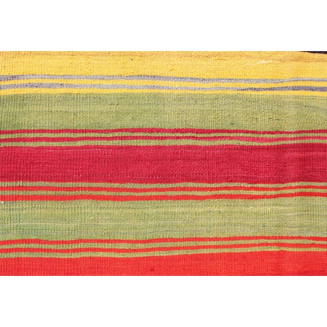 Colorful Vintage Turkish Kilim Rug With Subtle Tribal Shapes and Stripes Design For Sale - Image 9 of 13