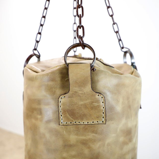 Mexican 1940s Handmade Leather Gym Punching Boxing Heavy Bag For Sale - Image 3 of 17