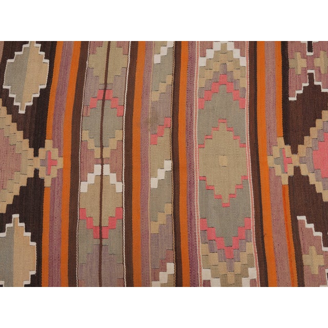 1970s 1970s Vintage Handmade Wool Cotton Runner Rug For Sale - Image 5 of 10