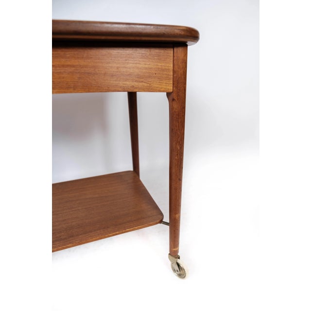 1960s Danish Teak Side Table on Wheels, 1960s For Sale - Image 5 of 16