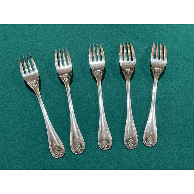 Silver-Plated Fish Forks with Malmaison Pattern from Christofle, Set of 5, in Good conditions. Designed 1960 to 1969