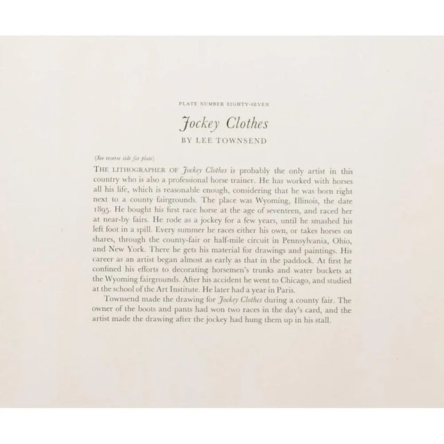 1939 After "Jockey Clothes" by Lee Townsend, Original Period Lithograph For Sale - Image 9 of 11