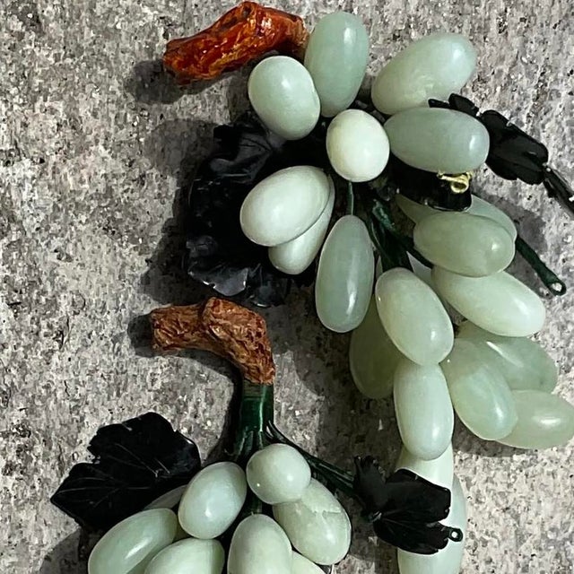 Vintage Carved Green Stone Grape Cluster Sculptures - A Pair For Sale - Image 11 of 13