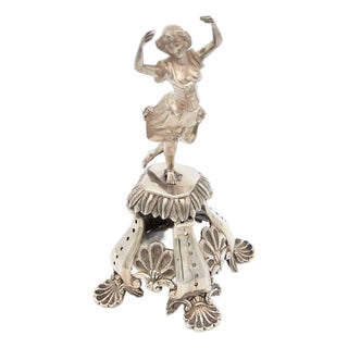 Silver Toothpick Holder with Ballerina on Plinth For Sale