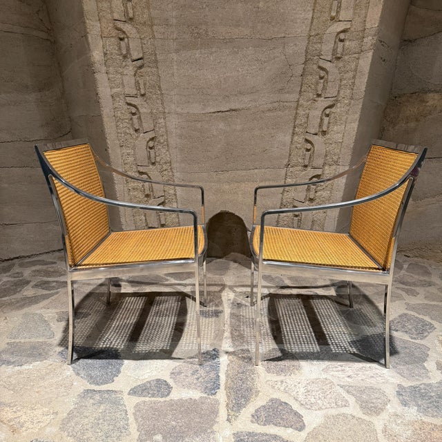 Armchairs Attributed to Milo Baughman.Mid-Century Modern Chrome and Cane For Sale - Image 12 of 16