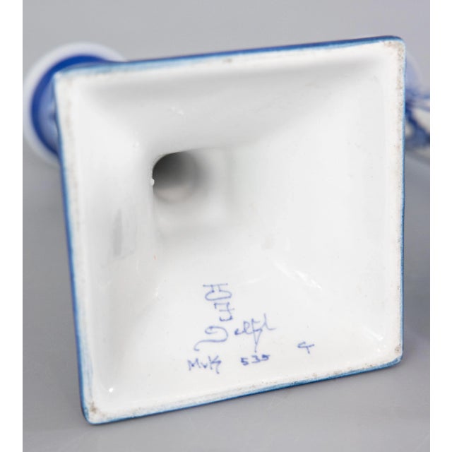 Paint Vintage Dutch Delft Faience Floral Candlesticks - a Pair For Sale - Image 7 of 8