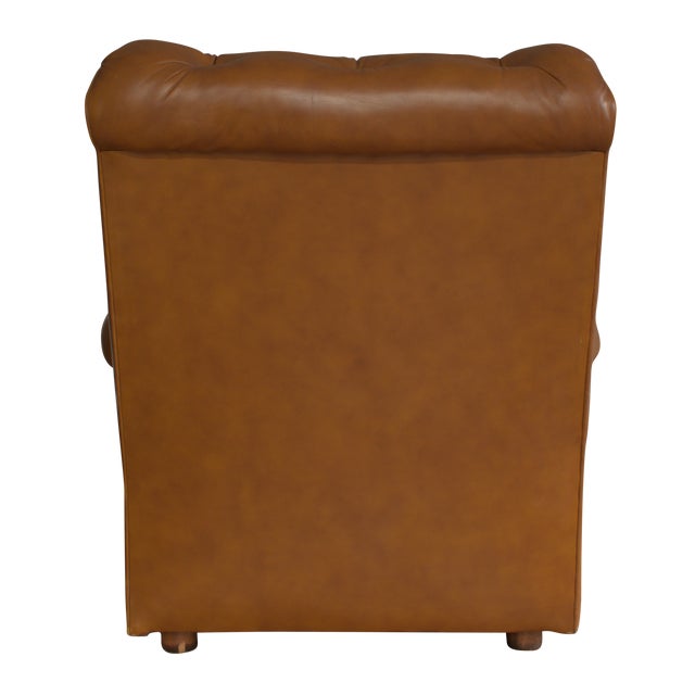1970s "Classic Leather" Top Grain Tufted Chair & Ottoman With Brass Casters, Made in Usa For Sale In Salt Lake City - Image 6 of 9
