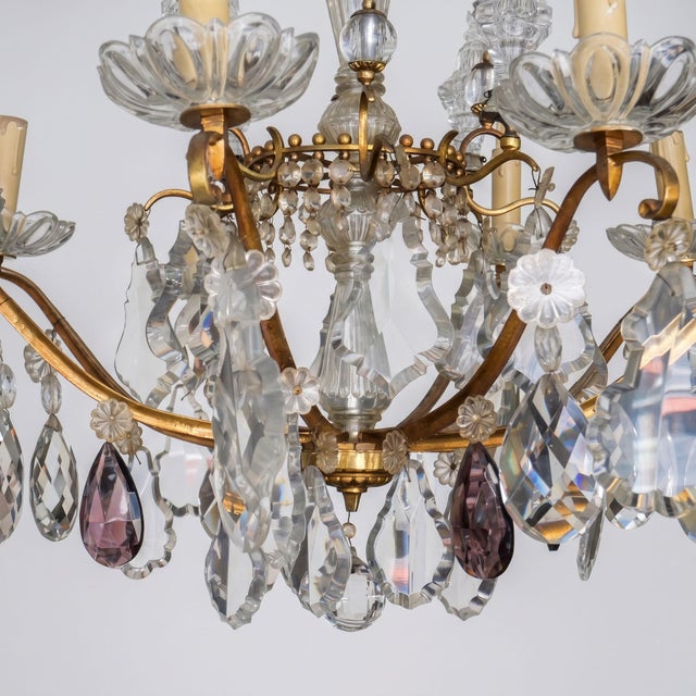 Large Louis XV Style Cage Chandelier with Crystal Pendants and Amethyst Drops, 1950 For Sale - Image 12 of 18