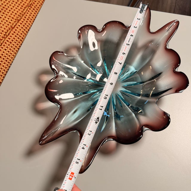 Stunning Vintage Murano Italian Art Glass Freeform Bowl – Blue & Amethyst – 16” MCM For Sale In Washington DC - Image 6 of 8