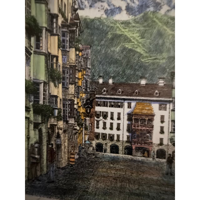 2002 Austrian Artist Josef Eidenberger “Altstadt” of Innsbruck, Austria, Signed Colored Etching For Sale In Milwaukee - Image 6 of 6
