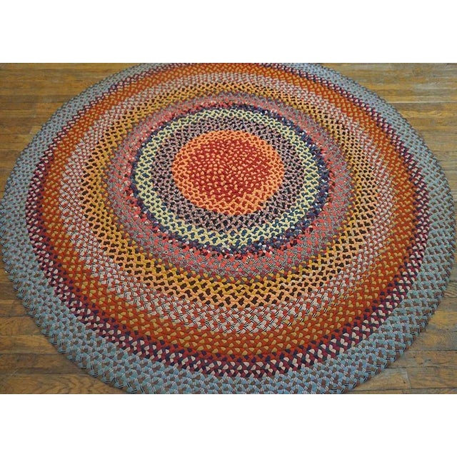 1930s American Braided Rug ( 6' x6' ) Antique Round Braided American USA Geometric Medallion Flat Weave Rug, Country of...