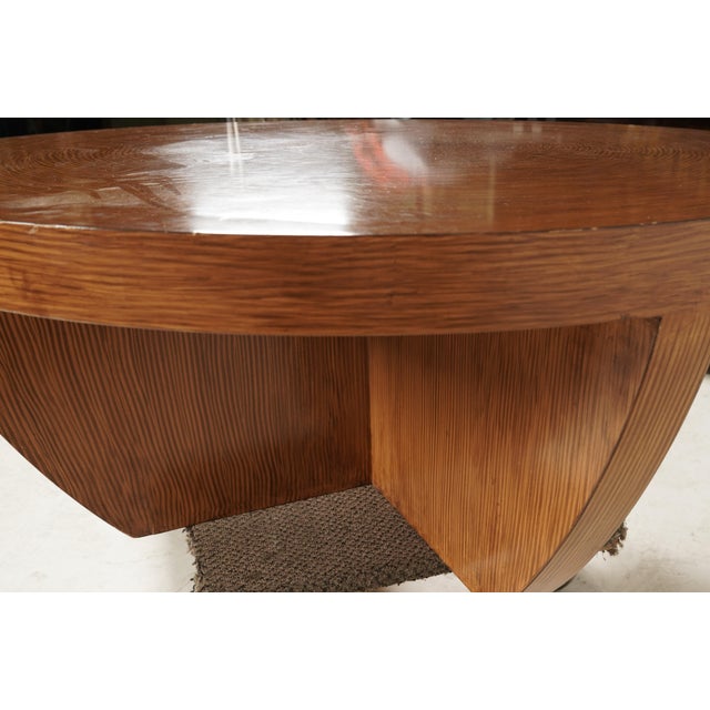 Brown Contemporary Round Faux-Grained Painted Wood Coffee Table For Sale - Image 8 of 8