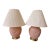 Pair of Vintage 1980s Art Deco Revival Shell Table Lamps - Peachy Pink With Pleated Shades For Sale