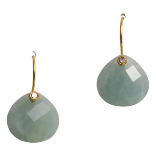 Rosecut Aquamarine, Diamond and 18k Gold Drop Earrings For Sale
