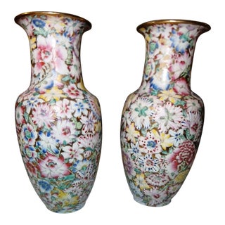 Pair of Vintage Acf Hong Kong Millefleur Vases For Sale
