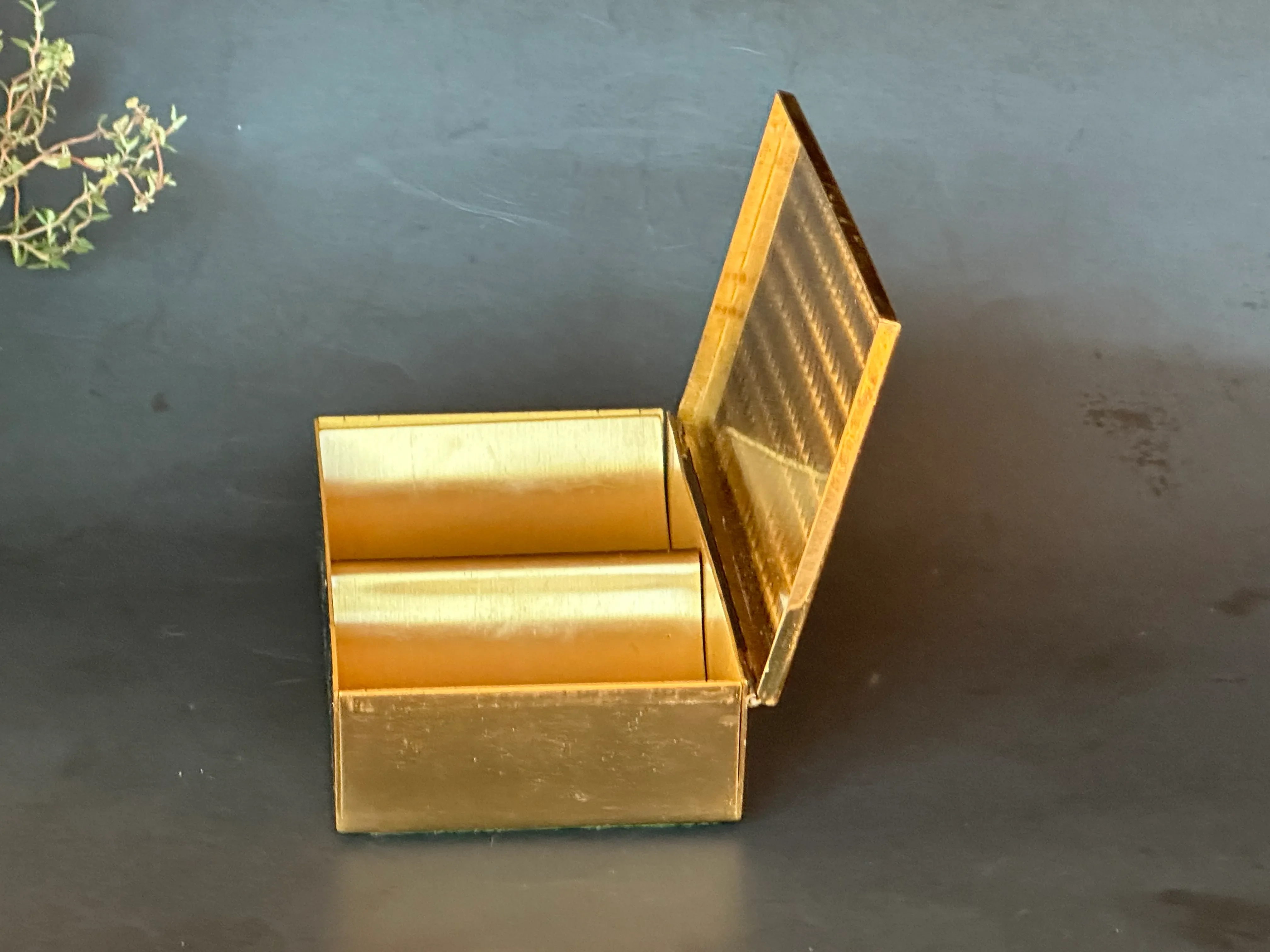 Vintage Brass Cigarette Box With Etched Pictorial Map
