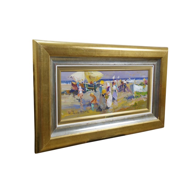 Impressionist Ventura Diaz ''Fisherman' Oil Painting Impressionist Seascape Beach Canvas 35" For Sale - Image 3 of 13