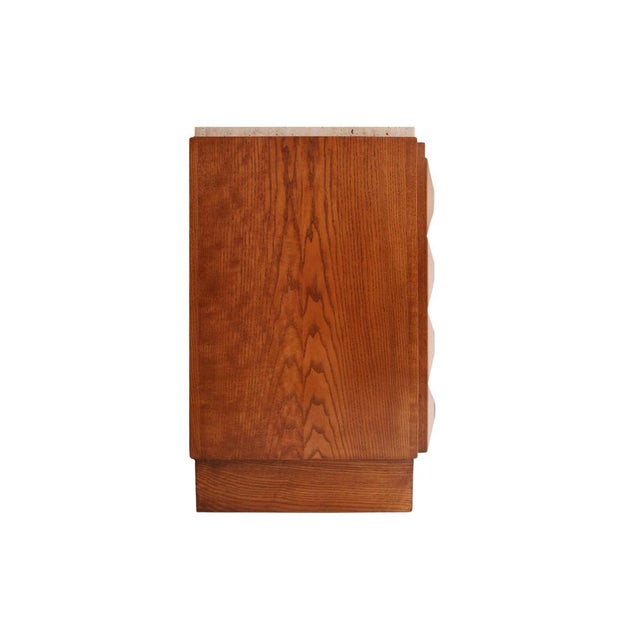 Square Pattern Oak and Brass Sideboard with Travertine Top, Italy, 2000 For Sale - Image 4 of 11