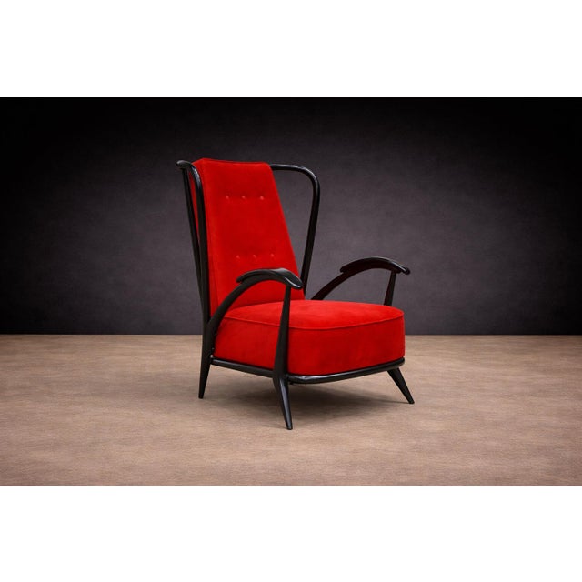 1950s Armchair in Hardwood with Ebony Finish and Red Fabric, Giuseppe Scapinelli, 1950s - Lot 581 For Sale - Image 5 of 14