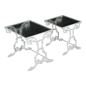 Two Painted Wrought Iron Glass Top Patio Side Tables 20th Century - a Pair