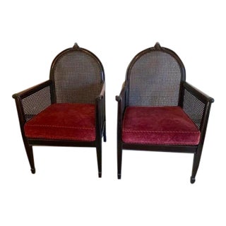 Early 20th Century Pair of Edwardian Mahogany Caned Armchairs For Sale