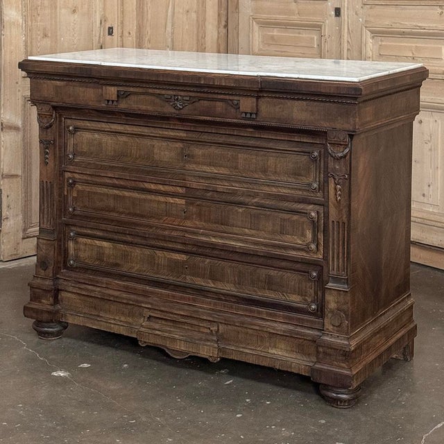 French 19th Century Napoleon III Neoclassical Rosewood Commode With Original Carrara Marble For Sale - Image 3 of 18