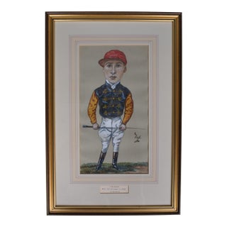 f.w. Hardy Won the St Leger in 1902 on Sceptre Jockey Pastel Watercolour Caricature Portrait by Nap For Sale