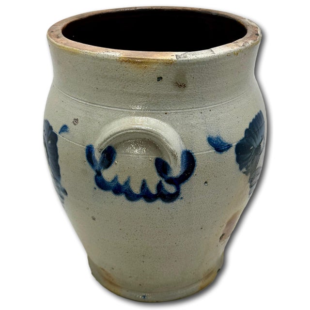 Outstanding Large 3 Gallon Size Antique American Stoneware Jar With Extensive Blue Hand Decorated Features - Circa 1830s For Sale - Image 12 of 18