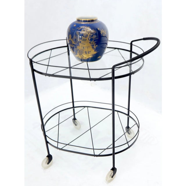 Oval Mid-Century Modern Black Lacquer Serving Bar Tea Cart For Sale - Image 11 of 13
