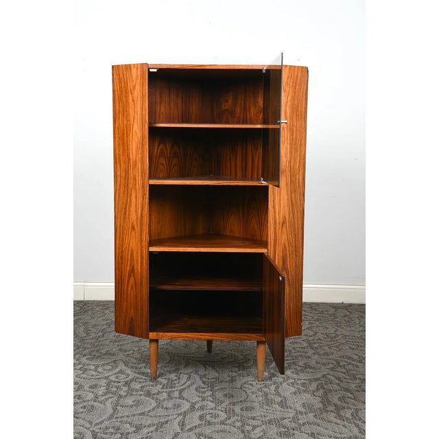 1960s Danish Modern Rosewood Corner Cabinet With Smoked Glass Door For Sale - Image 4 of 10