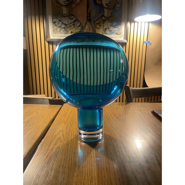 Late 20th Century Signed Blue Studio Art Glass Sculptural Vessel by Christian T. | Late 20th Century Modern Statement Vase For Sale - Image 5 of 8