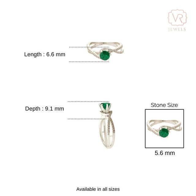 Art Deco Emerald & Diamond Crossover Cocktail Ring in 18k White Gold Size 8 For Sale - Image 12 of 16