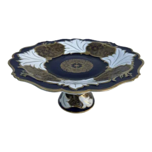 Vintage Porcelain Weimar Cobalt Blue & Gold Pedestal Serving Plate
