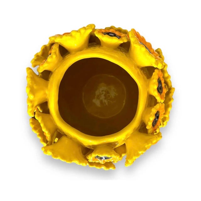 2000 - 2009 Vintage Majolica Sunflower-Adorned Ceramic Vase For Sale - Image 5 of 12