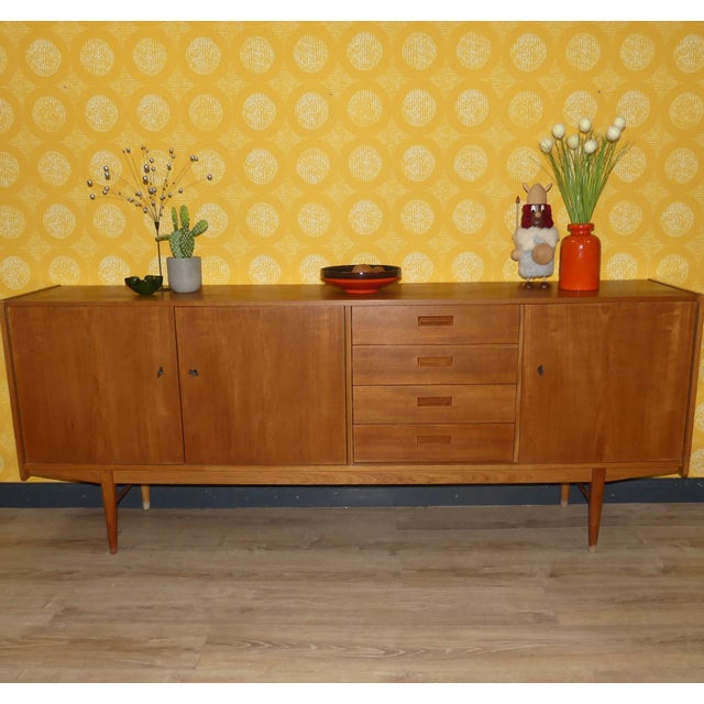 A stunning, elegant sideboard! 1960s style Danish design – but very vintage Real teak veneer with noticeable signs of age...