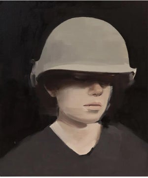 Richard Butler, Maggie in Helmet Portrait Oil Painting Richard Butler Psychedelic Furs Front Man, 2012