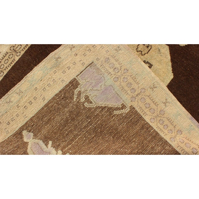 Mid 20th Century Mid 20th Century Brown and Natural Tone Medallion Design Oushak Vintage Rug From Turkey For Sale - Image 5 of 6