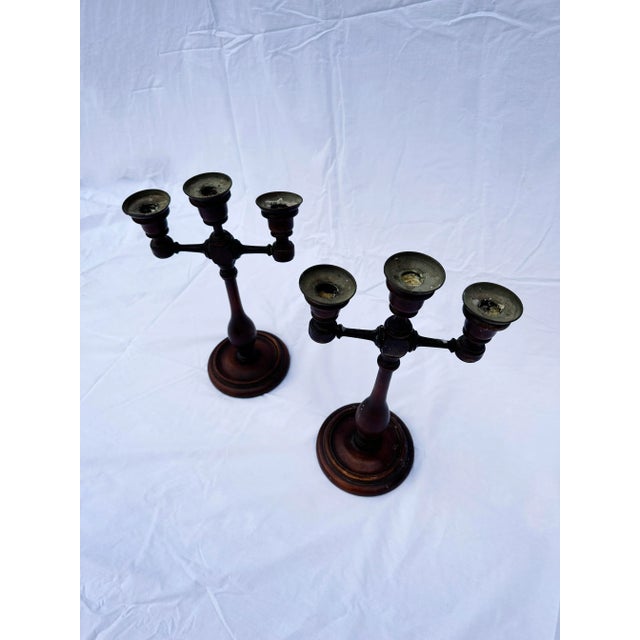 Mid 19th Century Antique Mid 19th Century Wooden Candle Sticks - a Pair For Sale - Image 5 of 7