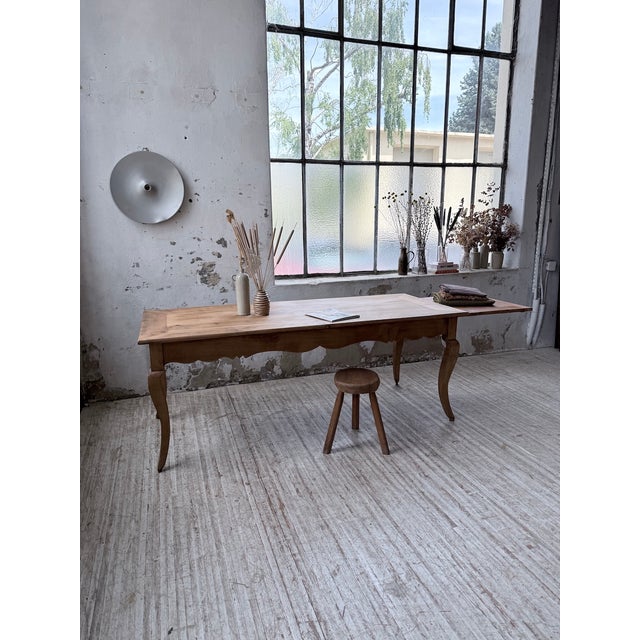 Wood Cherrywood Farmhouse Table with Curved Legs, 19th Century For Sale - Image 7 of 18