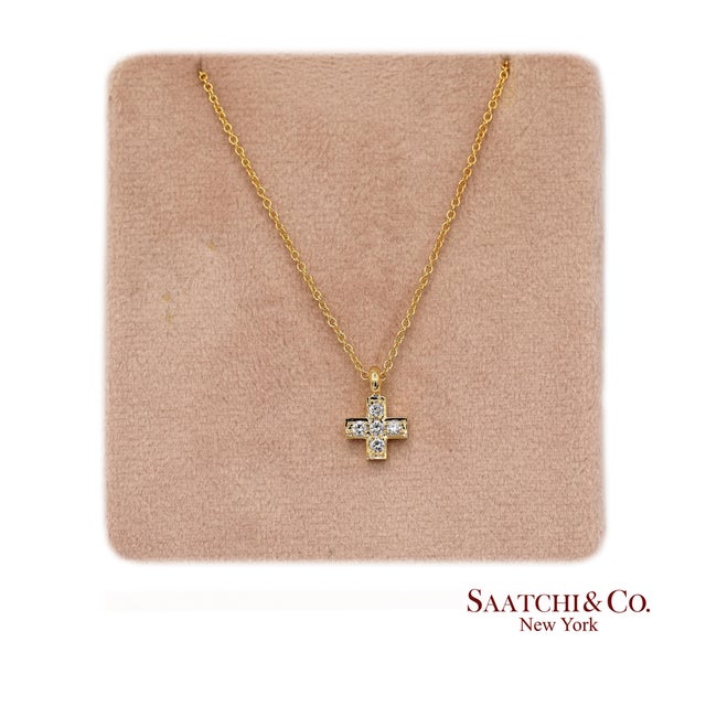 Yellow Gold Natural Diamond Cross Pendant Necklace Metal Type: 18k Yellow Gold Total Item Weight: 2.8 Grams Total Necklace...