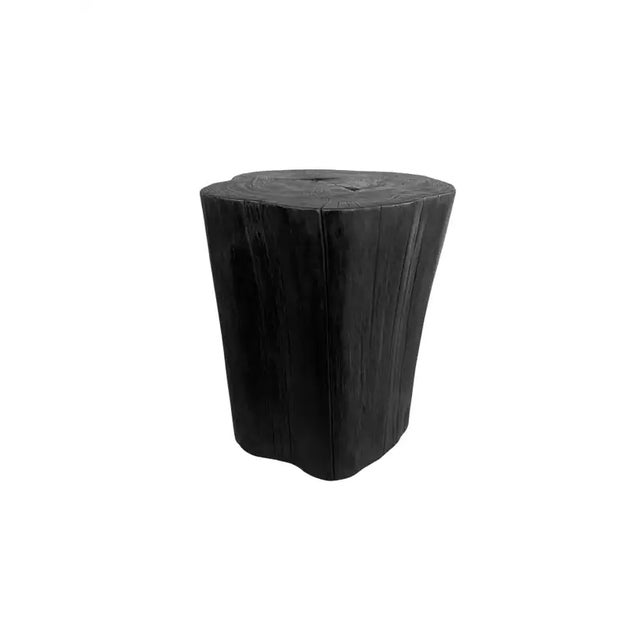 Black Tree Trunk Side Table Solid Teak Wood Burnt Finish Modern Organic For Sale - Image 8 of 8