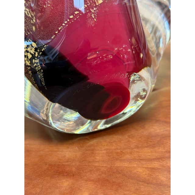 Red Micheal Nourot Abstract Art Glass Sculpture, Signed For Sale - Image 8 of 11