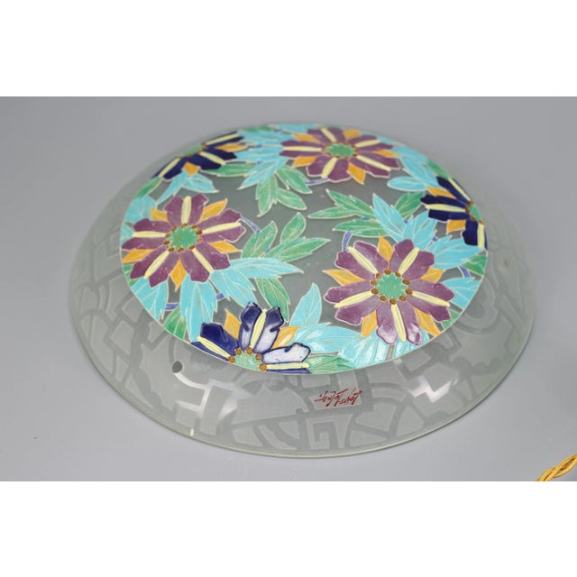 Art Deco Pendant Light in Polychrome Enameled Glass from Loys Lucha, 1930s For Sale - Image 9 of 11